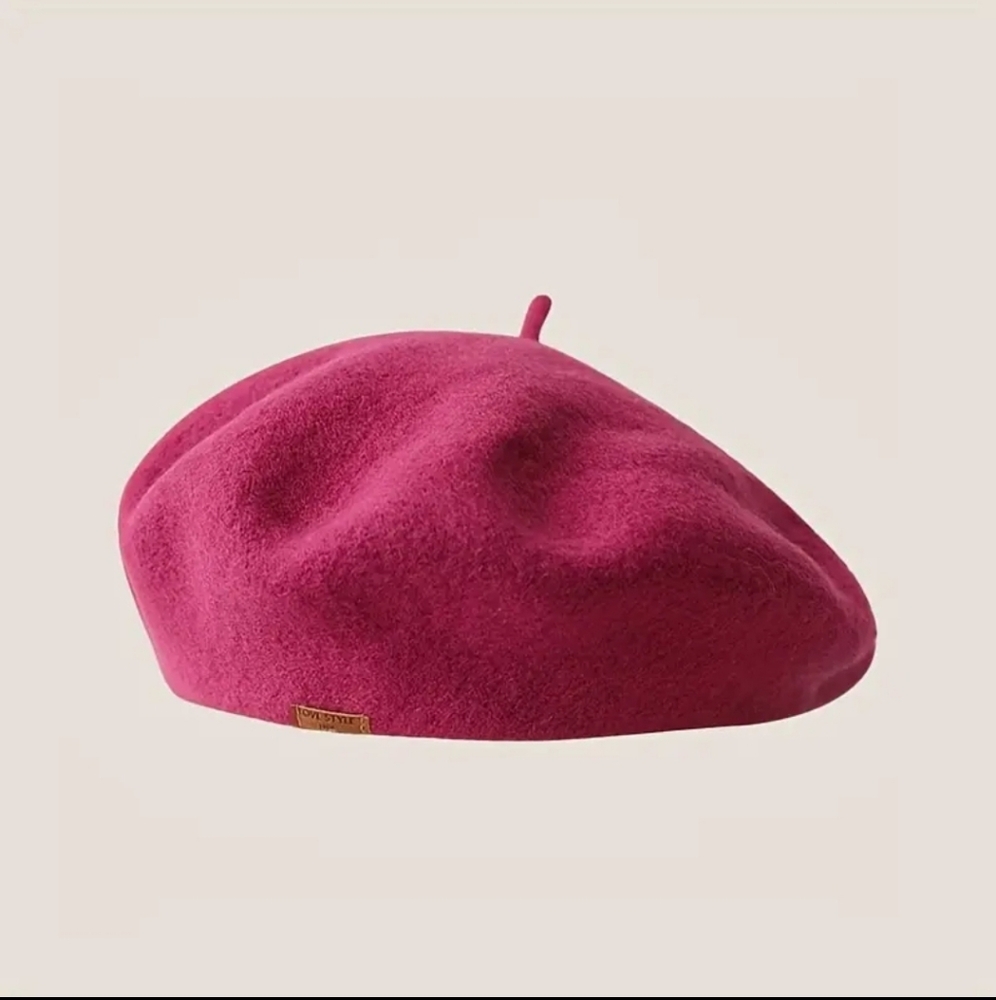 Rose Red Wool Beret with Satin Lining
